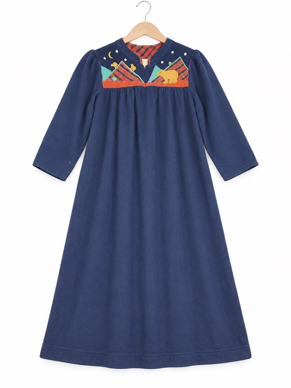 Vtg 70s Appel Navy Fleece Robe Mountain Bear Whimsigoth Goblincore Medium M
